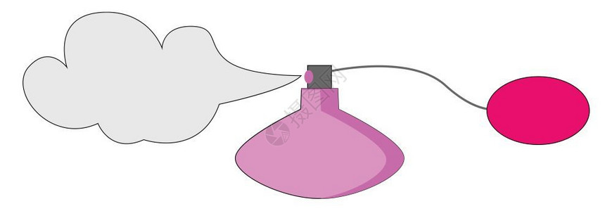 含有粉色喷雾原子化剂的香水瓶轻地压拍摄芳香水矢量彩色绘画或插图图片