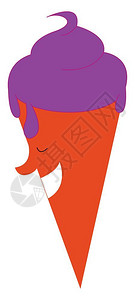 一条薄的紧闭两只眼睛的食棕色椰子上钩的鼻在笑锥子含有紫色的填料美味又的矢量彩色图画或插背景图片