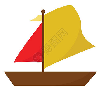 红色船体船只的滑轮其干柱和船体以红色褐帆船主准备在海上航行载有乘客矢量彩色图画或插插画