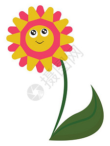 较场尾红花和黄的剪片两只大圆眼睛长的绿尾和一片叶子在微笑的矢量彩色绘画或插图时看起来很美插画