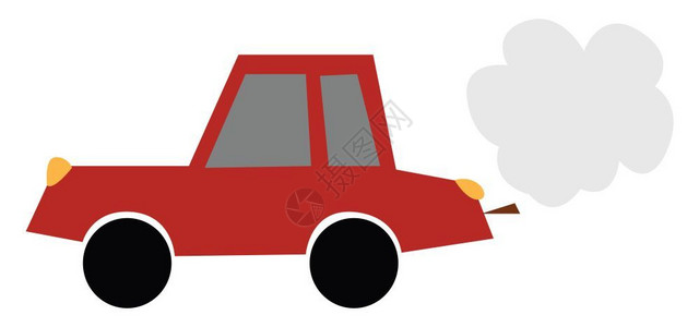 红色卡通汽车黑轮子黄灯光旅行矢量图背景图片