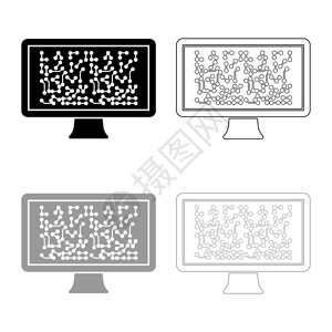 电视线性图标Technology概念图标大纲设置黑色灰矢量说明平板风格简单图像背景