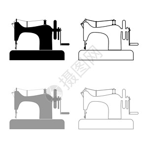缝纫机裁设备旧图标大纲设置黑色灰矢量说明平板风格简单图像图片