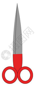 一对薄剪刀配有尖利银片和红色手柄用于切割和种植纸张用于绘制或插图彩色画背景图片