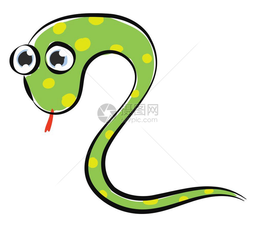 涂上青色割裂的蛇身上有球状黄双大眼睛红舌头分出矢量彩色图画或插图片