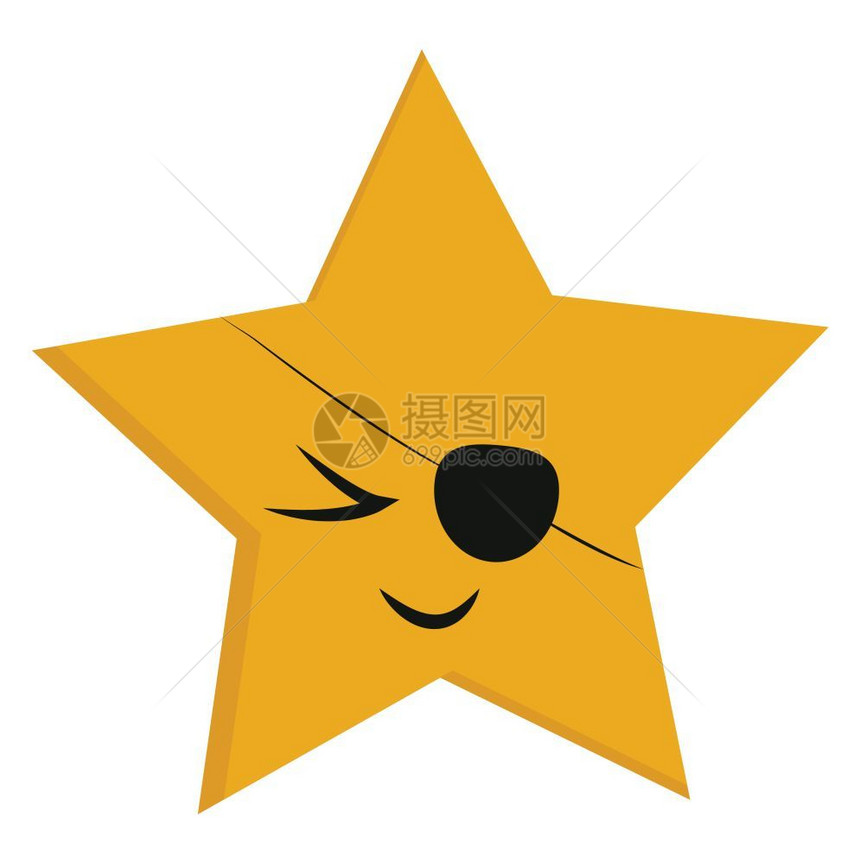 五点黄星的Emoji以眼罩蒙着睛的五点黄色恒星眼膜微笑以袋矢量的颜色图画或插图片