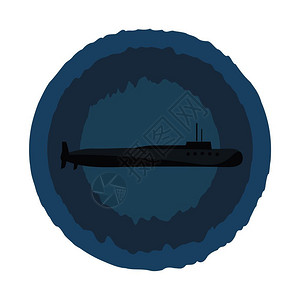 一艘舰船体精练完全沉入海中准备攻击其他潜艇和水工具矢量彩色绘画或插图图片