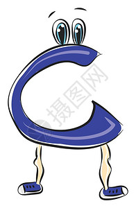 代表字母C的蓝色生物或雕像有两只眼睛穿着时髦的蓝鞋有吸引眼睛的设计图示或插背景图片