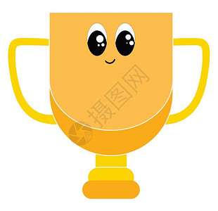 配有手柄的金装饰彩杯Emoji微笑着荣耀一个人的胜利或成功矢量彩色绘画或插图背景图片