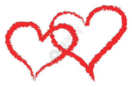 双羽状两个情人节红羽毛心相互交叉象征着爱矢量彩色绘画或插图插画