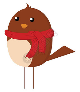 有红围巾卡通矢量彩色绘画或插图的棕色鸟背景图片