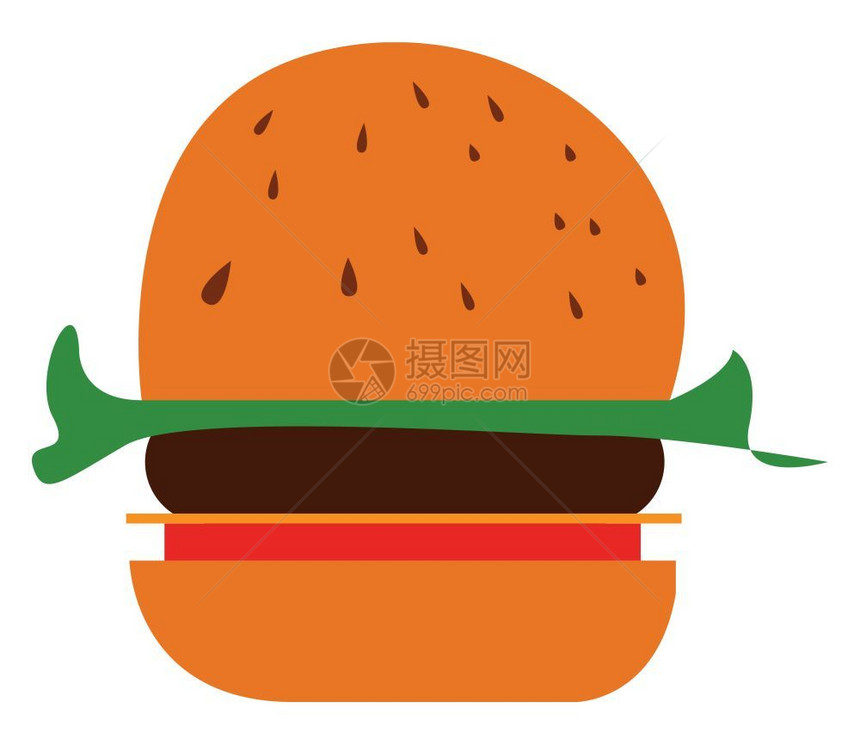 棕褐色的蔬菜汉堡配有番茄和生菜向量彩色图画或插图片