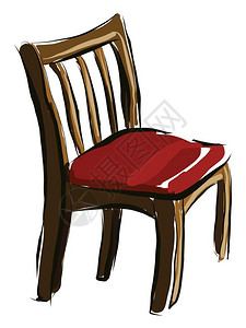 带红色座位向量彩色绘画或插图的木制舒适椅子图片