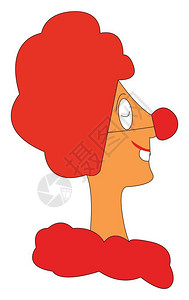 一个快乐的小丑有着橙色的头发和鼻子向量彩色画或插图图片