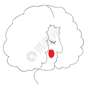 一个卷发女孩红脸颊矢量彩色画或插图图片
