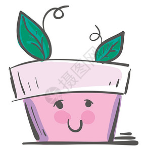 卡通一个快乐可爱的粉红色锅矢量插图图片
