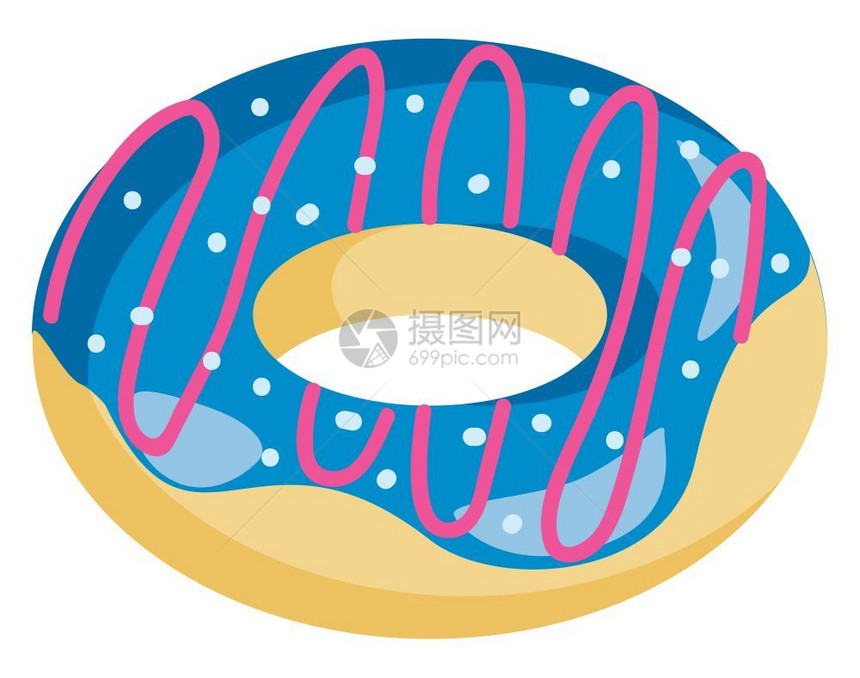 一个美味的甜圈蓝奶油矢量彩色画或插图图片