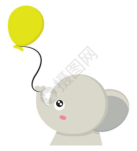 一只可爱的小象拿着绿色气球背景图片