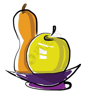 卡通紫色水果碗里的水果矢量插图图片