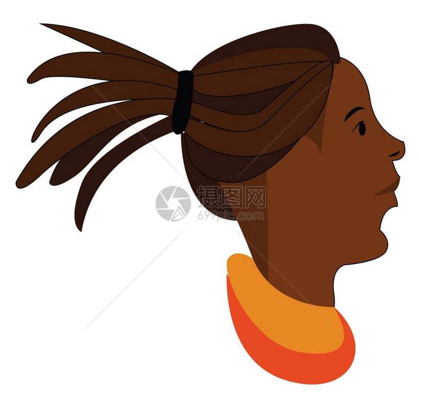 棕色女孩头发向量彩色画或插图图片