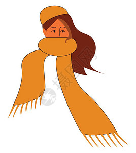 棕色头发黄围巾帽子矢量彩色画或插图的女孩图片