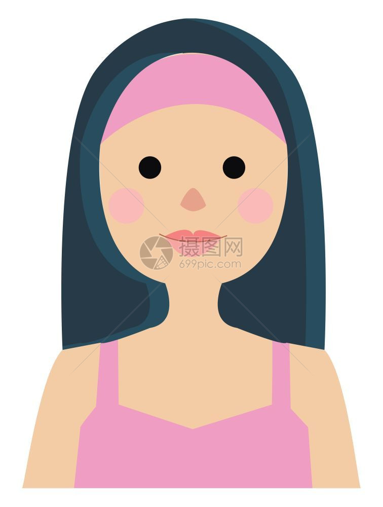 穿粉红色衬衫和蓝头发向量彩色绘画或插图的女孩图片
