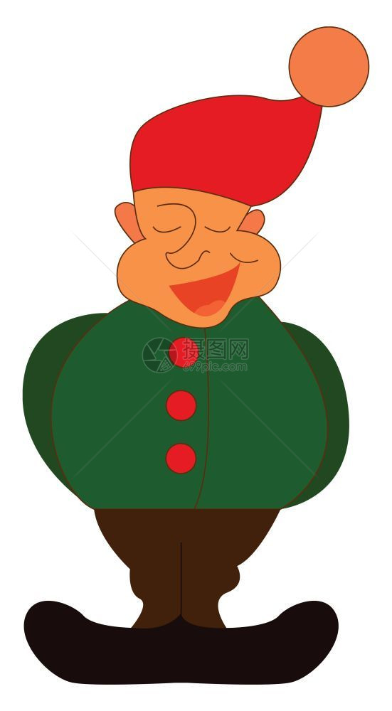 穿着棕色裤子和橙帽矢量彩色画或插图的绿长袖上衣快乐小矮人图片