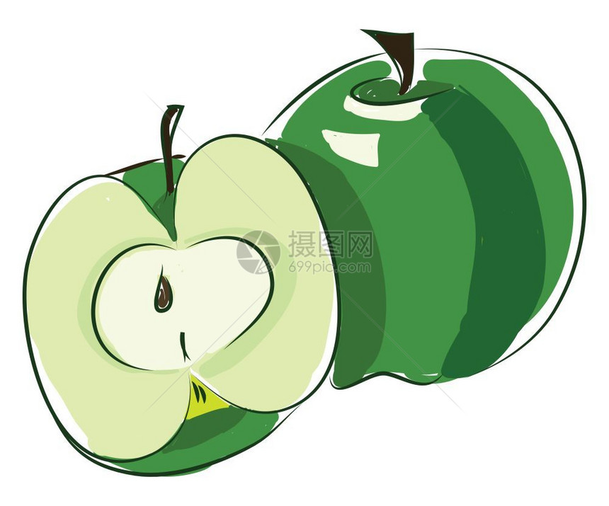 新鲜又美味的绿苹果向量彩色画或插图图片