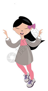 女人丝袜棕色洋装的日本美人长黑头发粉色丝带鞋子粉色丝袜矢量彩色画或插图插画