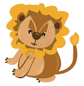 一个可爱的插图一个小狮子幼崽矢量彩色绘画或插图图片