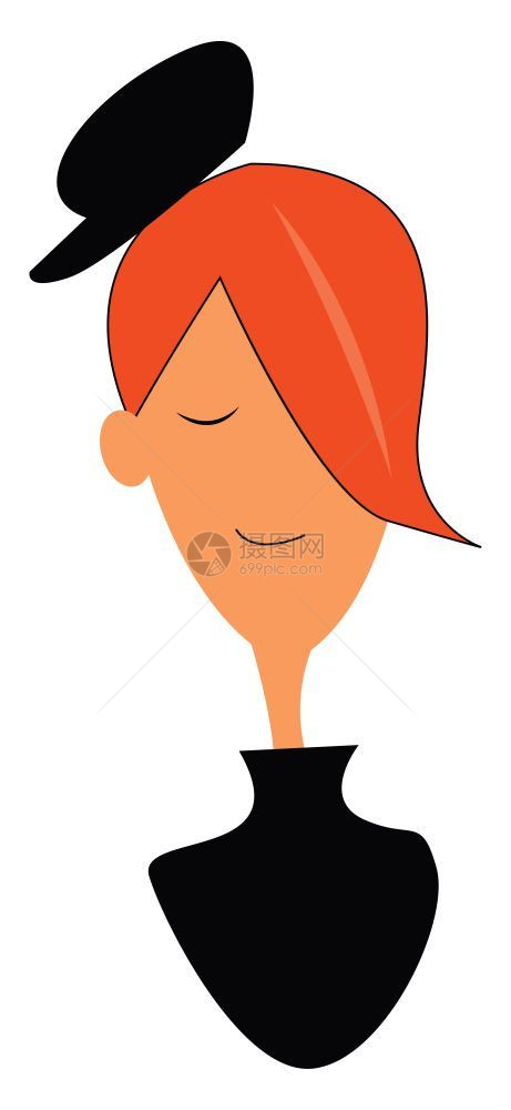 一个穿黑帽子的橙色头发苗男子黑顶向量彩色图画或插图片