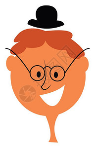 一个戴着小黑帽子圆杯眼镜的人微笑着向量彩色画或插图图片