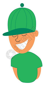一个快乐的小男孩戴着绿色棒球帽图片