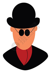戴黑色圆杯眼镜和戴红色围巾矢量彩色图画或插的黑帽子男人图片