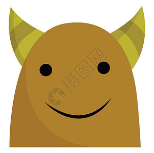 棕色怪物有两个角微笑向量彩色画或插图图片