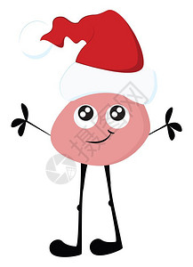 魔鬼手素材一个可爱的粉红色高个怪物长的黑腿戴着红色圣诞老人帽子矢量彩色画或插图插画