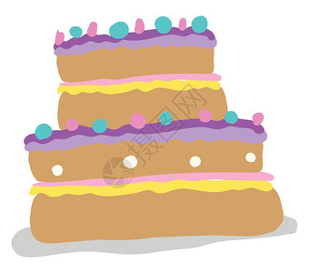 一个美味的两层蛋糕上面有浅蓝色和粉红的图纸矢量彩色绘画或插图背景图片