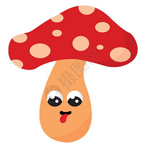 红色斑点蘑菇有斑点的愚蠢红蘑菇舌头矢量彩色画或插图插画