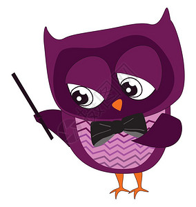 黑暗的紫色猫头鹰教音乐拿着棍子矢量彩色画或插图背景图片