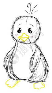 一个可爱的小企鹅粗略草图向量彩色画或插图图片
