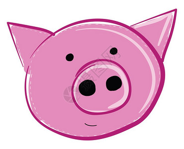 用尖耳朵矢量彩色绘画或插图来说明粉色猪图片