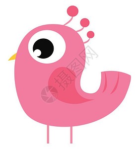粉色的鸟有大眼睛和黄嘴矢量彩色画或插图图片