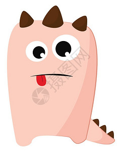 一个可爱的小桃子怪物舌头伸出三个角矢量彩色画或插图图片