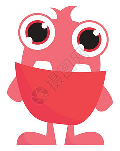 一个可爱的小粉红色怪物眼睛大牙齿在前面向量彩色画或插图图片