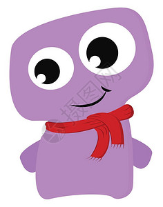 一个可爱的紫色怪兽身着正方形头戴红色围巾矢量彩色画或插图图片