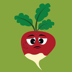 红色萝卜一种悲伤的红萝卜绿色叶子向量彩色绘画或插图插画