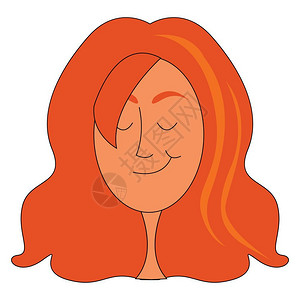 美丽的女孩长橙色头发向量彩色画或插图图片