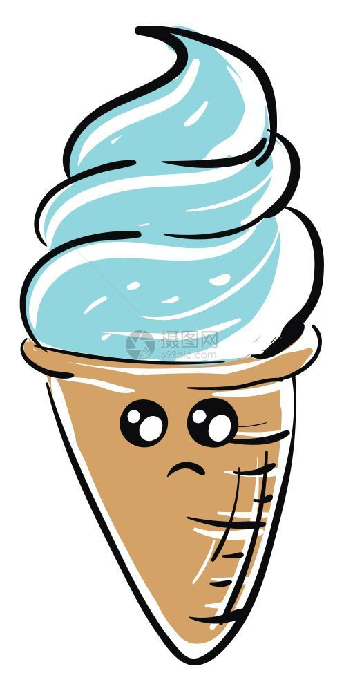 卡通可悲表情的香草冰淇淋插图图片
