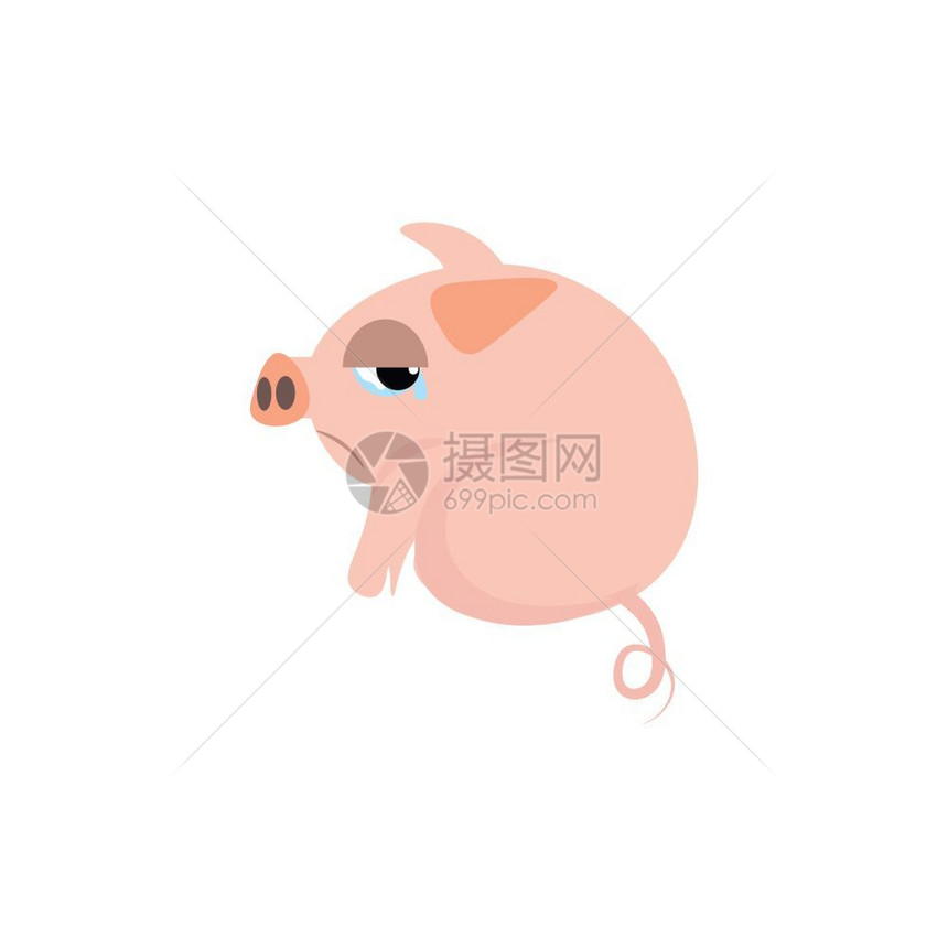 一个悲伤的小猪向着视线量颜色图画或插面朝远方对图片