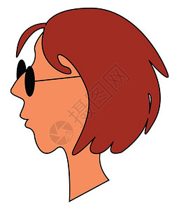 一个有短棕色头发的哥特女人身着黑色阴影矢量彩色画或插图图片